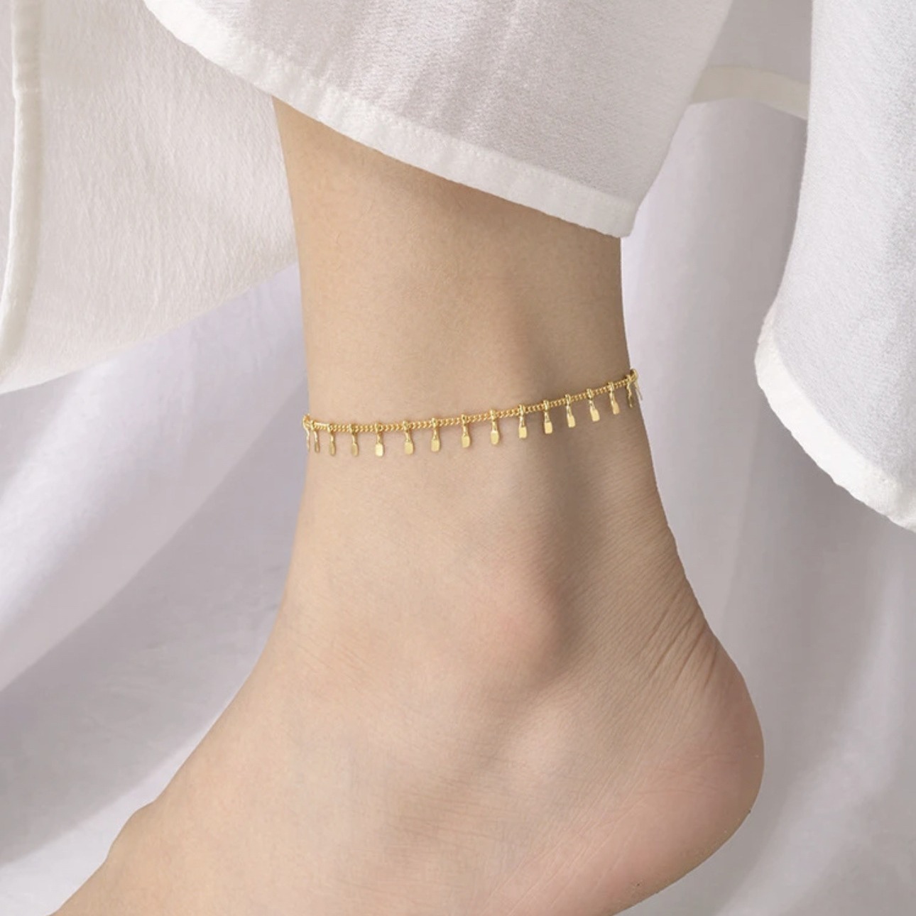 Dainty Gold Teardrop Charm Anklet Delicate Chain Ankle Bracelet